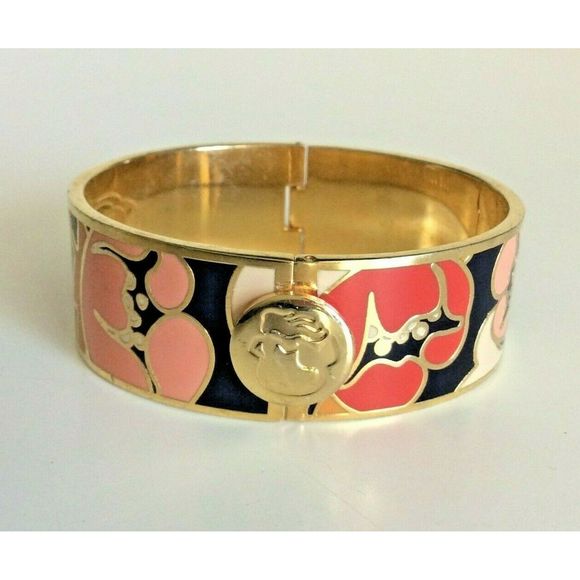 Spartina 449 Floral Oval Hinged Cuff Bracelet 7"